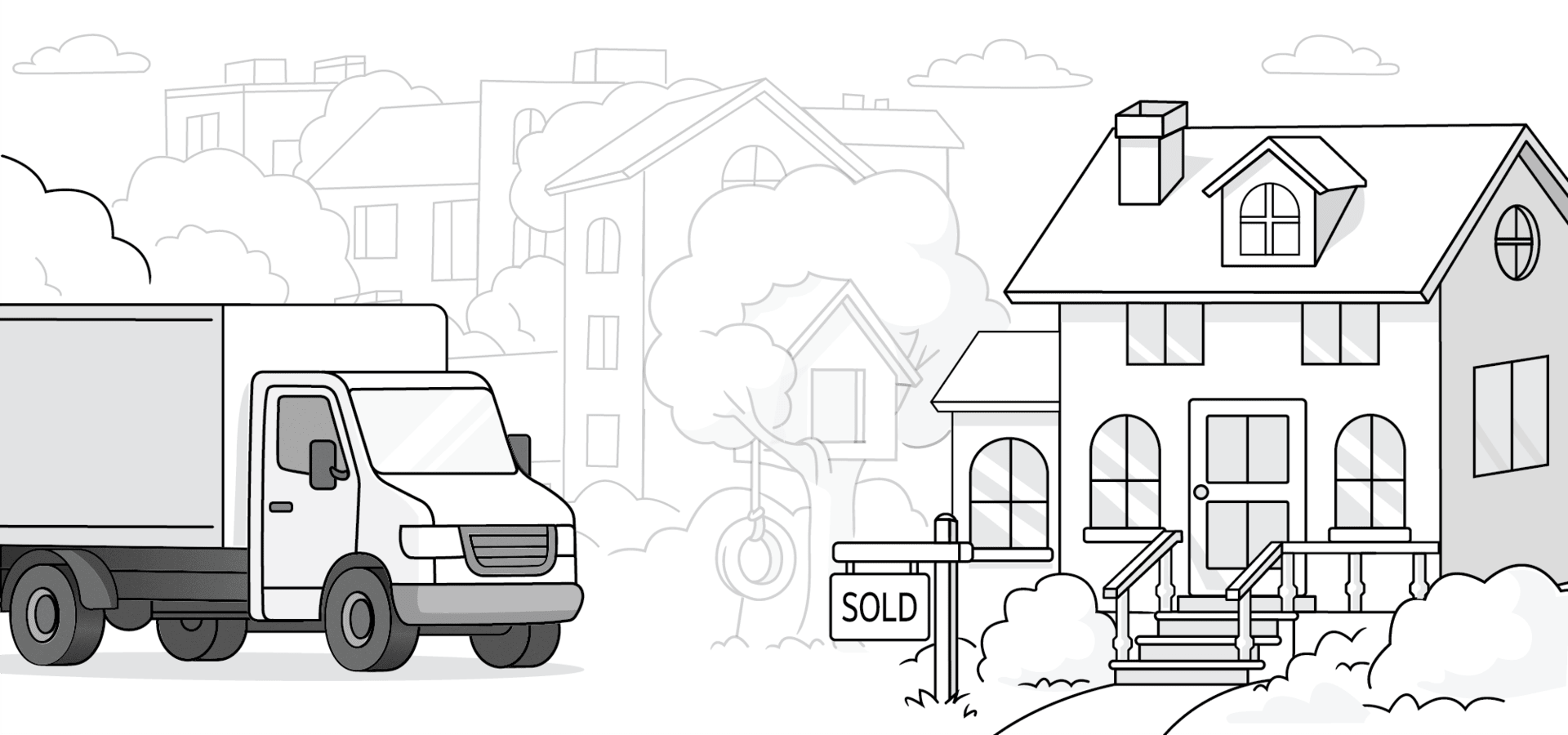 Professional Removal Services - Moving truck at house with sold sign