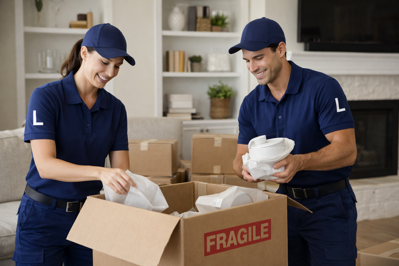 Leaways crew carefully packing items