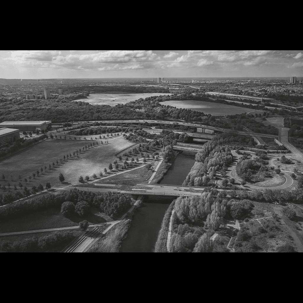 River Lea Valley aerial view showing natural environment